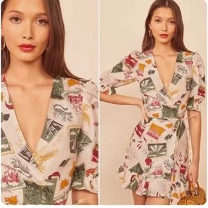 Reformation postcard dress. RARE. Linen wrap dress.